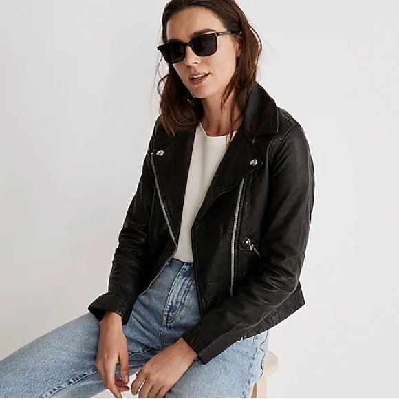 Madewell The Washed Leather Motorcycle Jacket in Trur Black size Medium - Picture 3 of 16